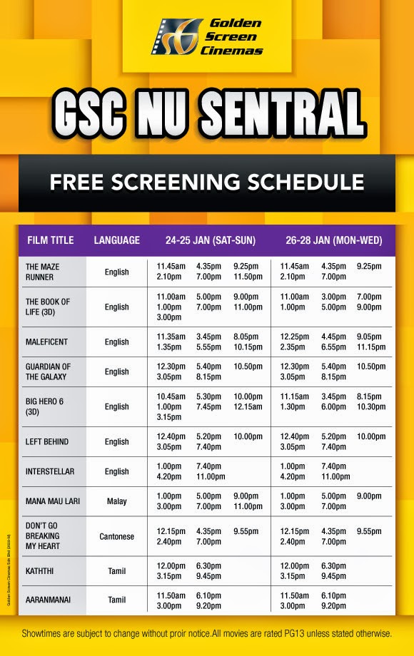 GSC Nu Sentral free movie Schedule
